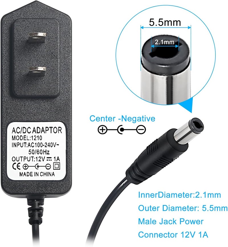 MADOWL DMX Controller 12V DC Power Adapter, 12V Guitar Pedal Power Supply, 12 Volt 1000mA Charger Cord for Piano Keyboard, Guitar Effects Pedals Adapter Center Negative - Image 2